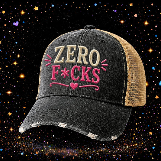 Zero F*cks | Embroidered Trucker Hat | Snapback Cap | Unisex | Funny
