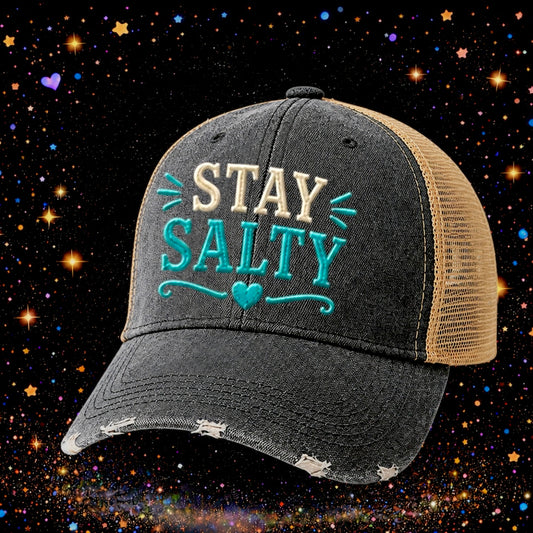 Stay Salty | Embroidered Trucker Hat | Snapback Cap | Unisex | Funny