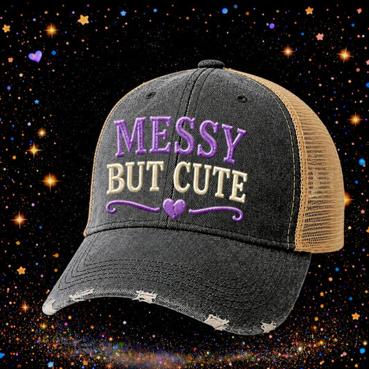 Messy But Cute | Embroidered Trucker Hat | Snapback Cap | Unisex | Funny