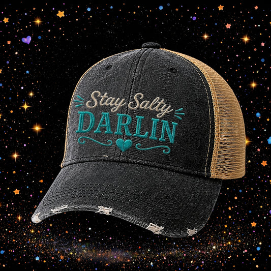 Stay Salty Darlin | Embroidered Trucker Hat | Snapback Cap | Distressed