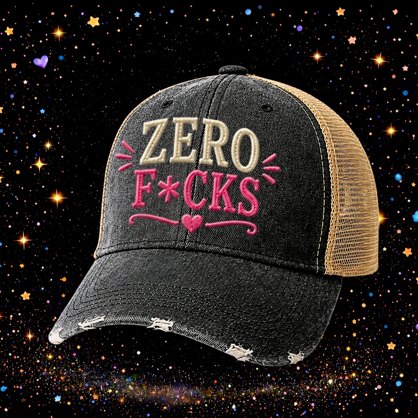 Zero F*cks | Embroidered Trucker Hat | Snapback Cap | Unisex | Funny