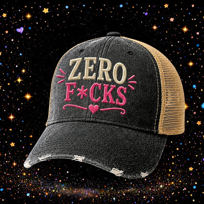 Zero F*cks | Embroidered Trucker Hat | Snapback Cap | Unisex | Funny