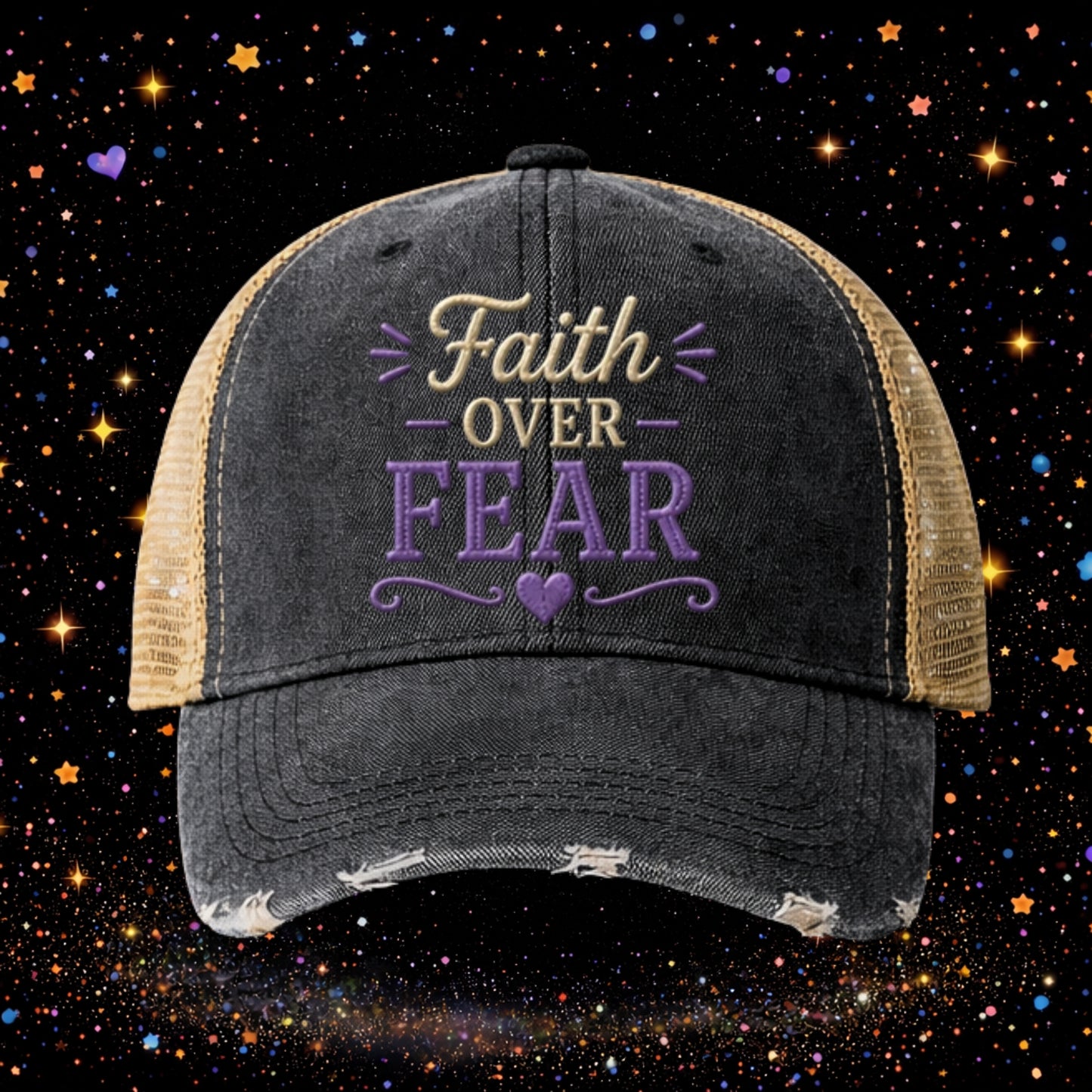 Faith Over Fear | Embroidered Trucker Hat | Snapback Cap | Unisex | Vintage