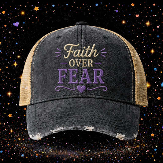 Faith Over Fear | Embroidered Trucker Hat | Snapback Cap | Unisex | Vintage