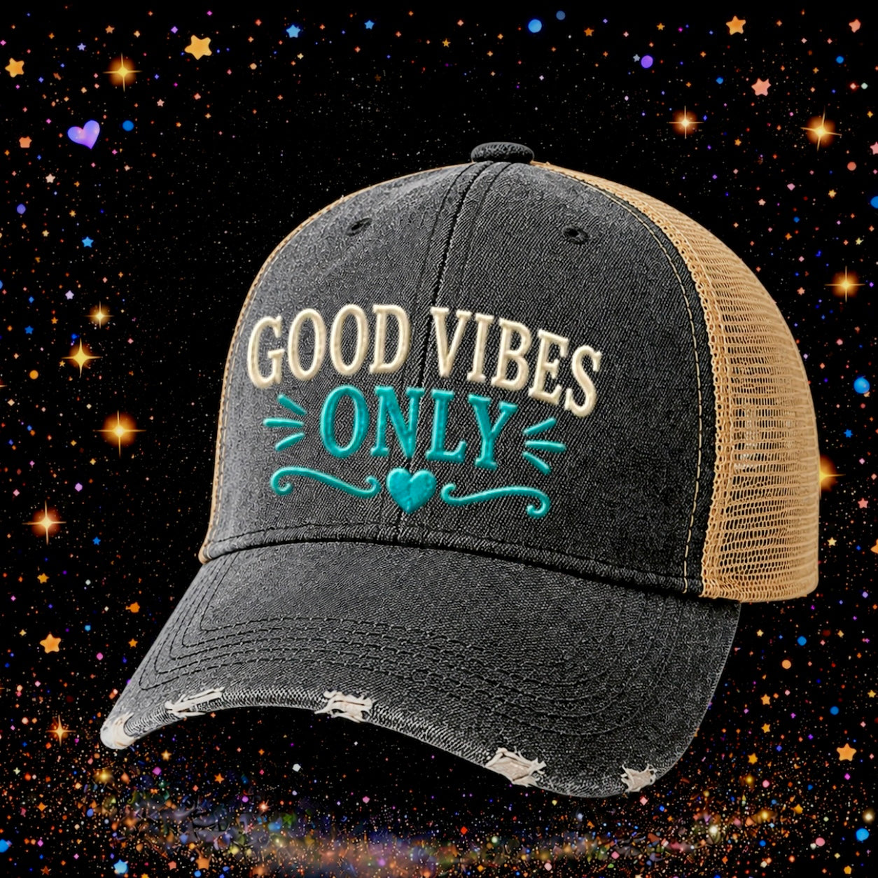 Good Vibes Only | Embroidered Trucker Hat | Snapback Cap | Funny
