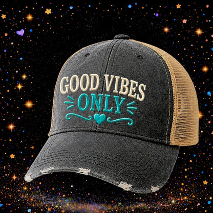 Good Vibes Only | Embroidered Trucker Hat | Snapback Cap | Funny