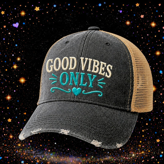 Good Vibes Only | Embroidered Trucker Hat | Snapback Cap | Funny