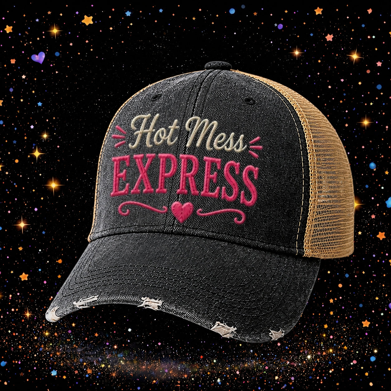 Hot Mess Express | Embroidered Trucker Hat | Snapback Cap |Distressed