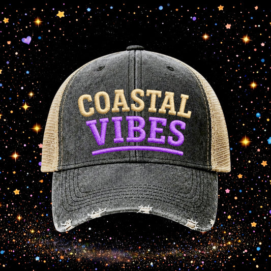 Coastal Vibes | Embroidered Trucker Hat | Snapback | Unisex | Baseball Cap