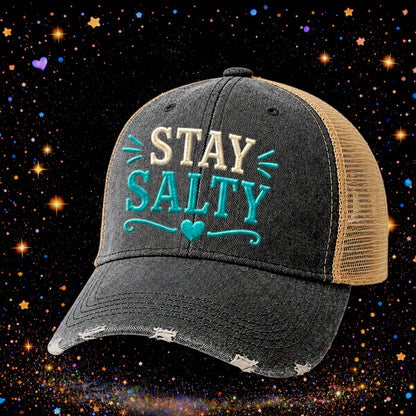 Stay Salty | Embroidered Trucker Hat | Snapback Cap | Unisex | Funny