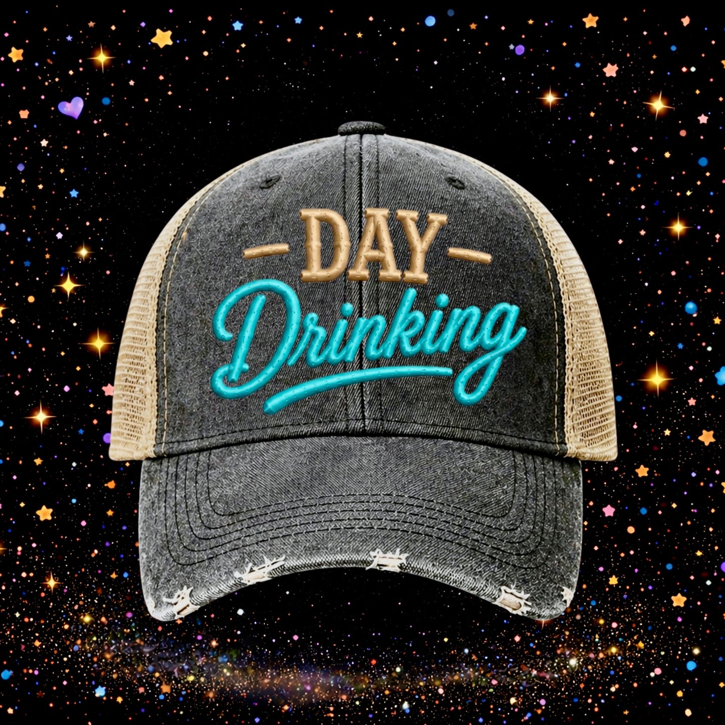 Day Drinking | Embroidered Trucker Hat | Snapback Cap  | Distressed