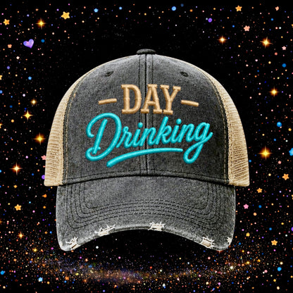Day Drinking | Embroidered Trucker Hat | Snapback Cap  | Distressed