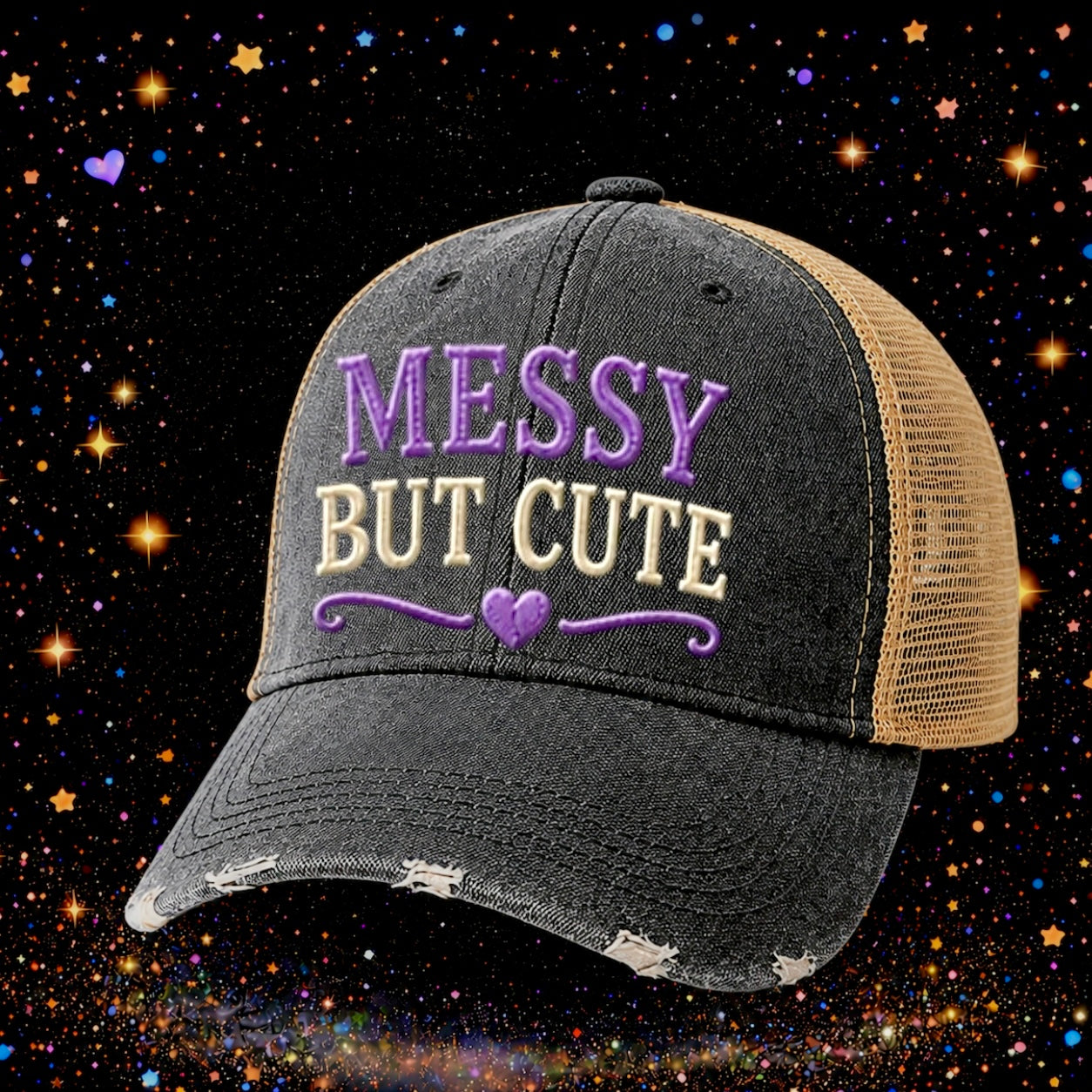 Messy But Cute | Embroidered Trucker Hat | Snapback Cap | Unisex | Funny
