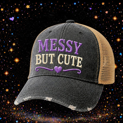 Messy But Cute | Embroidered Trucker Hat | Snapback Cap | Unisex | Funny