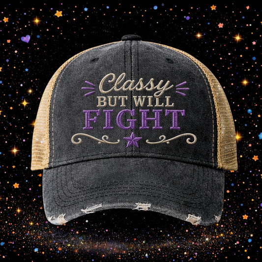 Classy But Will Fight | Embroidered Trucker Hat | Snapback Cap | Sarcastic