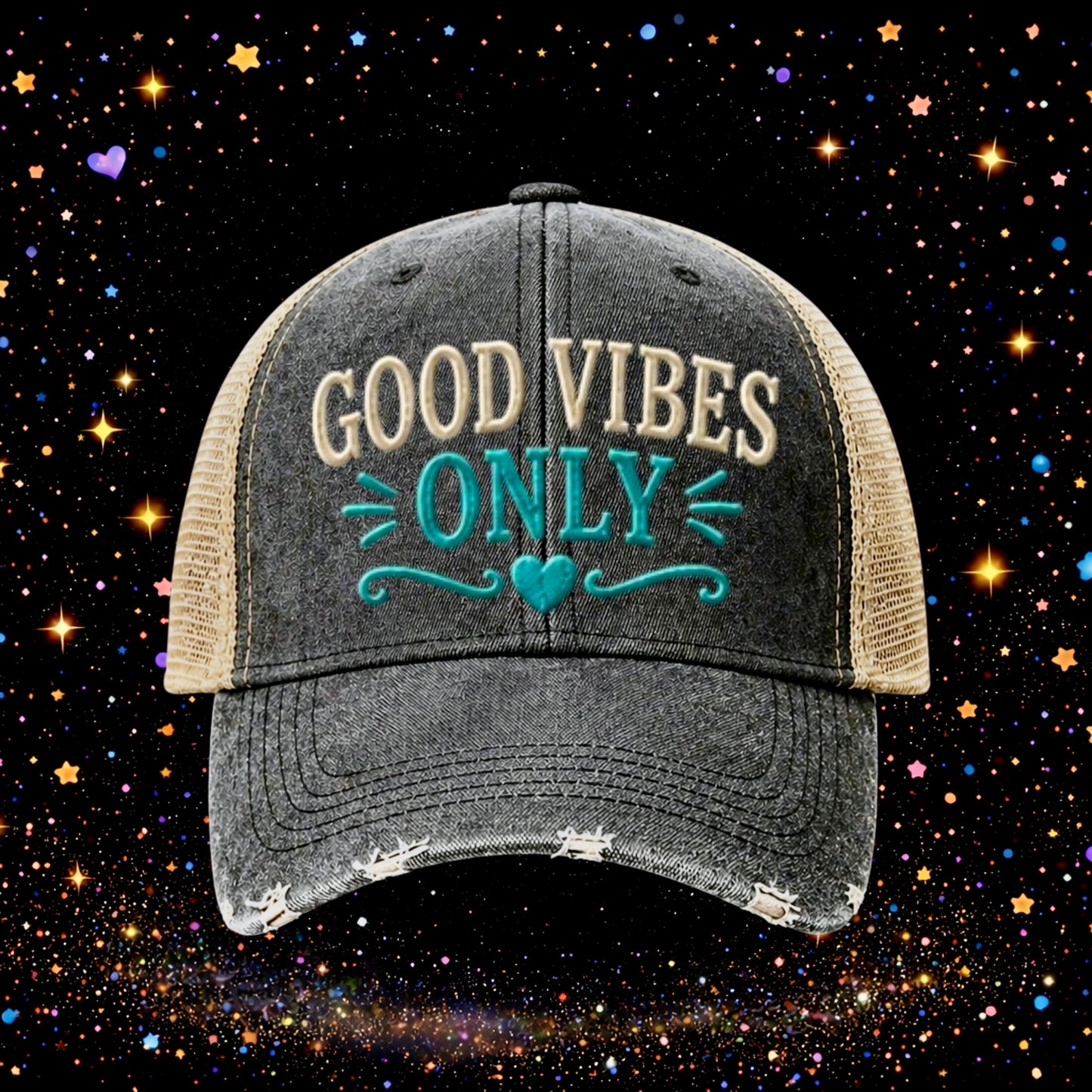 Good Vibes Only | Embroidered Trucker Hat | Snapback Cap | Funny