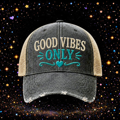 Good Vibes Only | Embroidered Trucker Hat | Snapback Cap | Funny