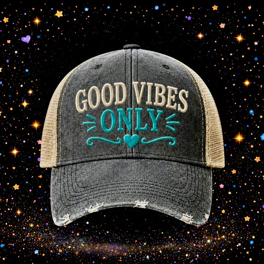 Good Vibes Only | Embroidered Trucker Hat | Snapback Cap | Funny