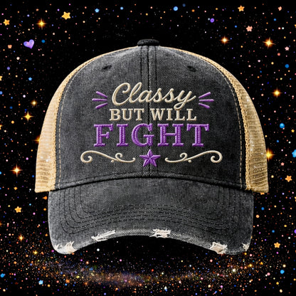 Classy But Will Fight | Embroidered Trucker Hat | Snapback Cap | Sarcastic