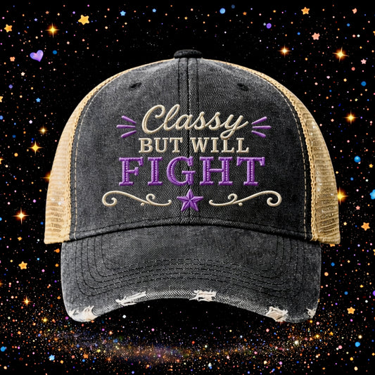 Classy But Will Fight | Embroidered Trucker Hat | Snapback Cap | Sarcastic