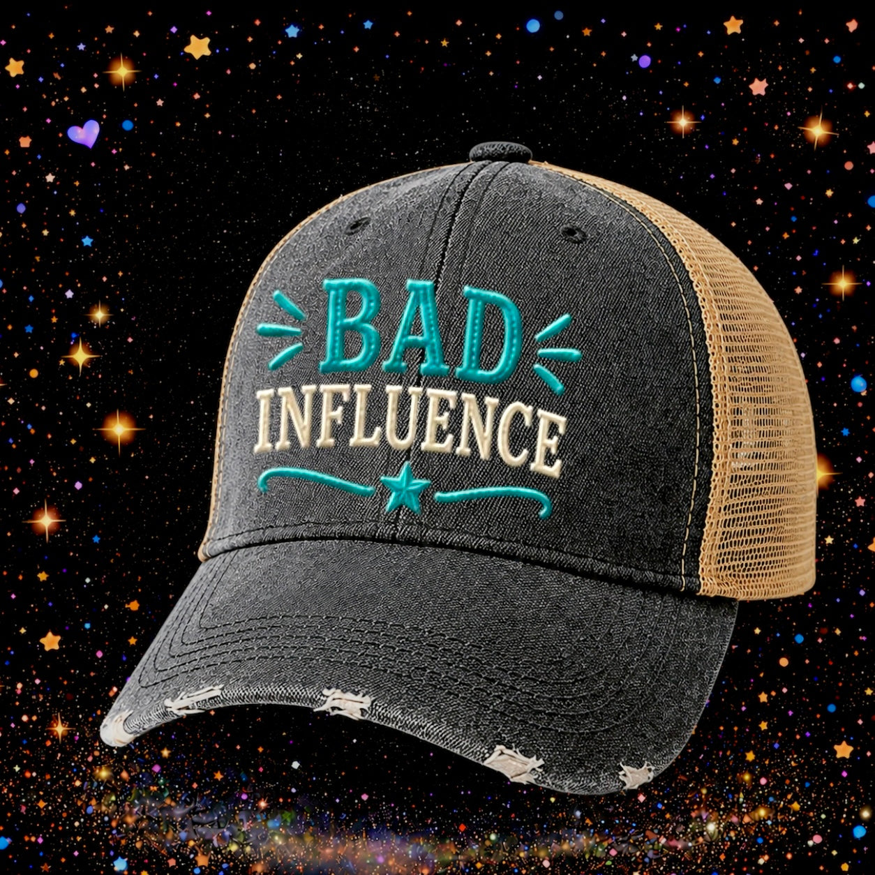 Bad Influence | Embroidered Trucker Hat | Snapback Cap | Funny