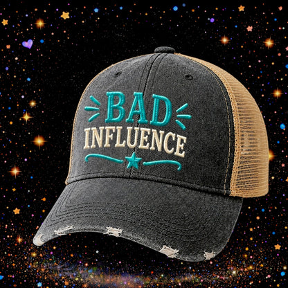 Bad Influence | Embroidered Trucker Hat | Snapback Cap | Funny