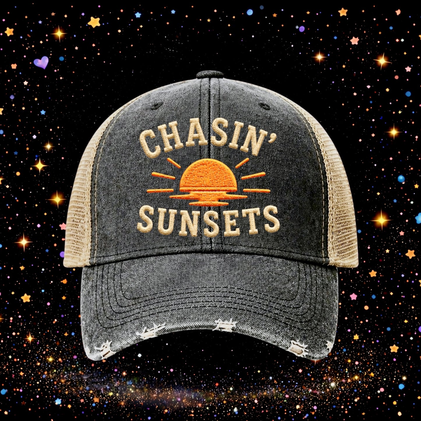 Chasin’ Sunsets | Embroidered Trucker Hat | Snapback | Unisex | Baseball Cap