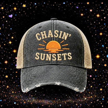 Chasin’ Sunsets | Embroidered Trucker Hat | Snapback | Unisex | Baseball Cap