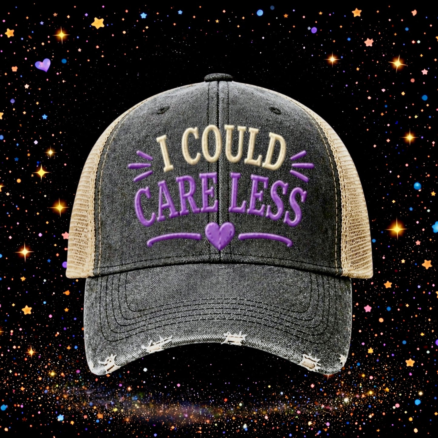 I Could Care Less | Embroidered Trucker Hat | Snapback Cap | Unisex | Funny