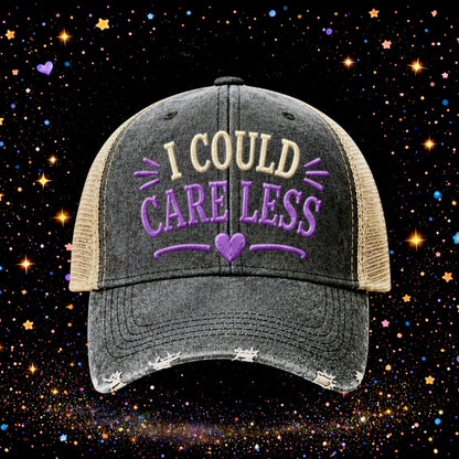 I Could Care Less | Embroidered Trucker Hat | Snapback Cap | Unisex | Funny