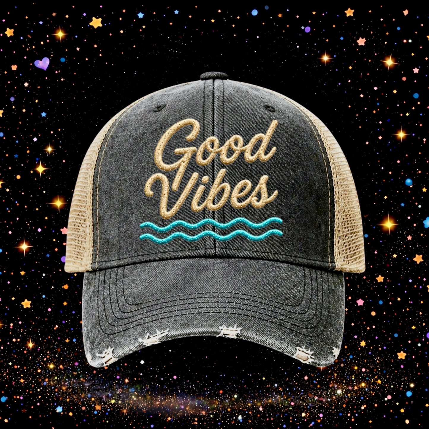 Good Vibes | Embroidered Trucker Hat | Snapback | Summer | Baseball Cap