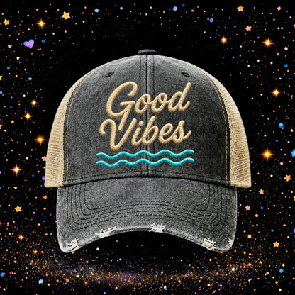 Good Vibes | Embroidered Trucker Hat | Snapback | Summer | Baseball Cap