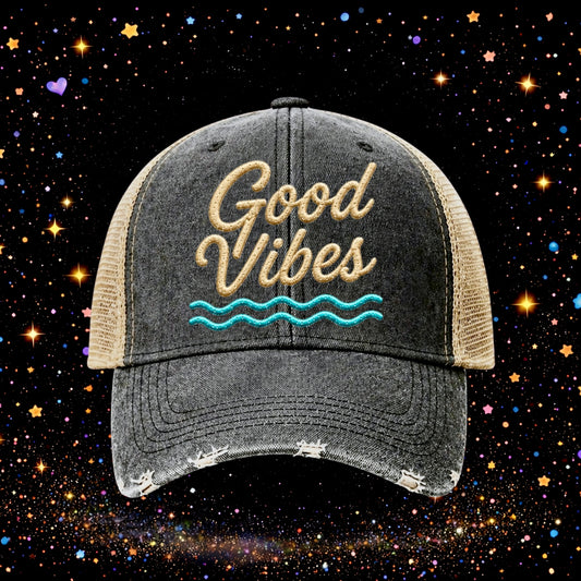 Good Vibes | Embroidered Trucker Hat | Snapback | Summer | Baseball Cap