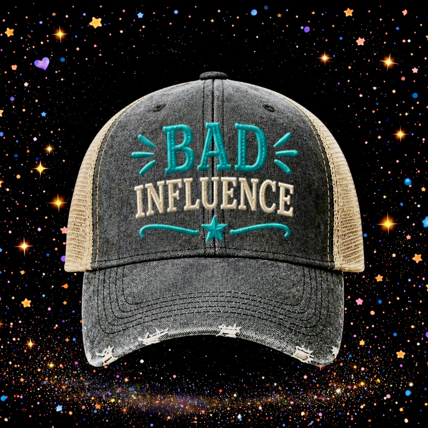 Bad Influence | Embroidered Trucker Hat | Snapback Cap | Funny