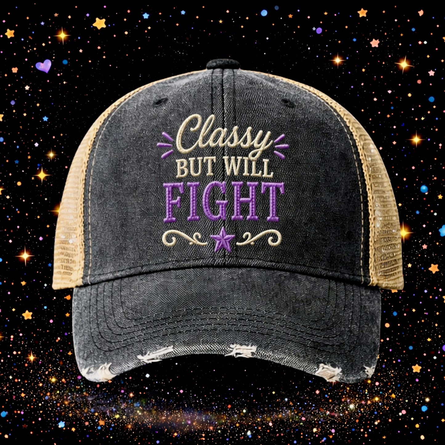 Classy But Will Fight | Embroidered Trucker Hat | Snapback Cap | Distressed