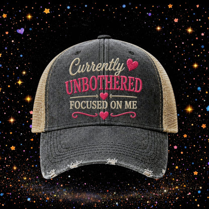 Currently Unbothered| Embroidered Trucker Hat | Snapback Cap | Distressed