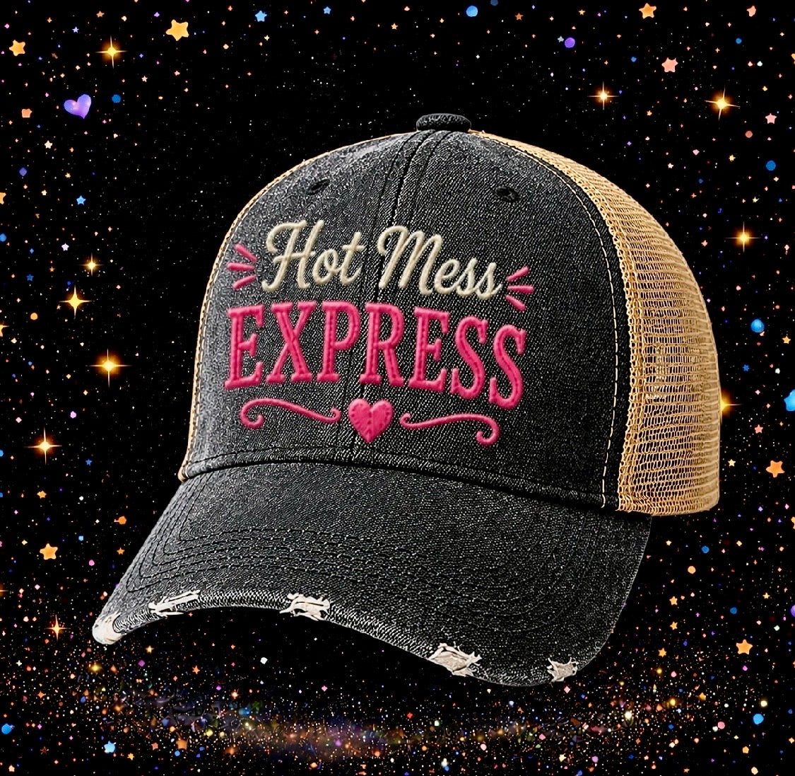 Hot Mess Express | Embroidered Trucker Hat | Snapback Cap |Distressed