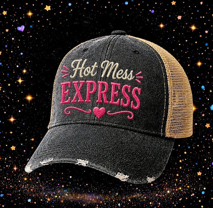 Hot Mess Express | Embroidered Trucker Hat | Snapback Cap |Distressed