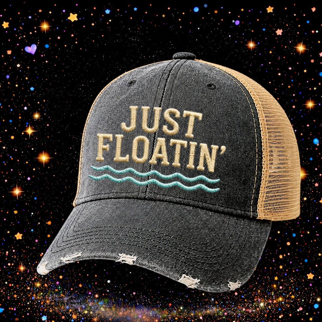 Just Floatin’ | Embroidered Trucker Hat | Snapback Cap | Lake |Beach