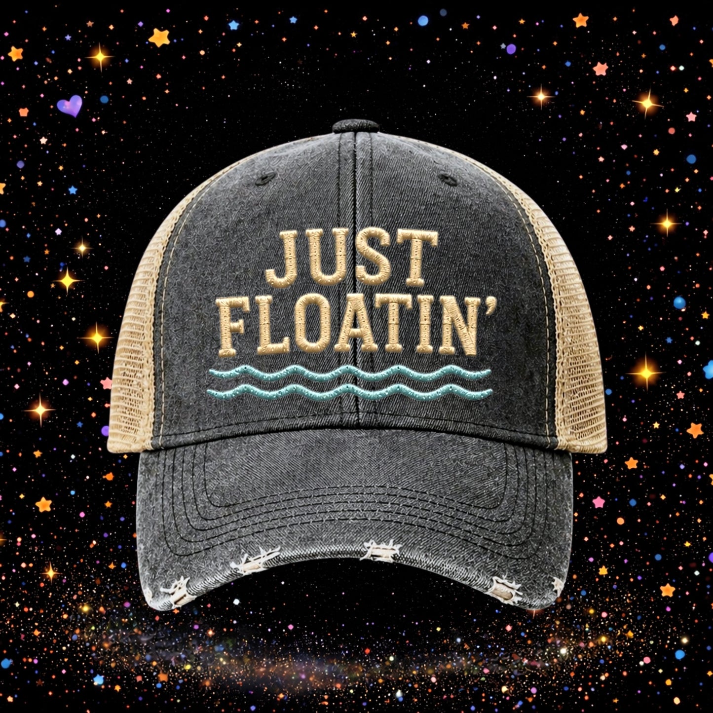 Just Floatin’ | Embroidered Trucker Hat | Snapback Cap | Lake |Beach
