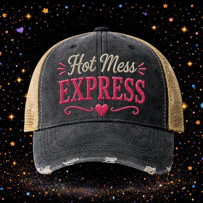 Hot Mess Express | Embroidered Trucker Hat | Snapback Cap |Distressed