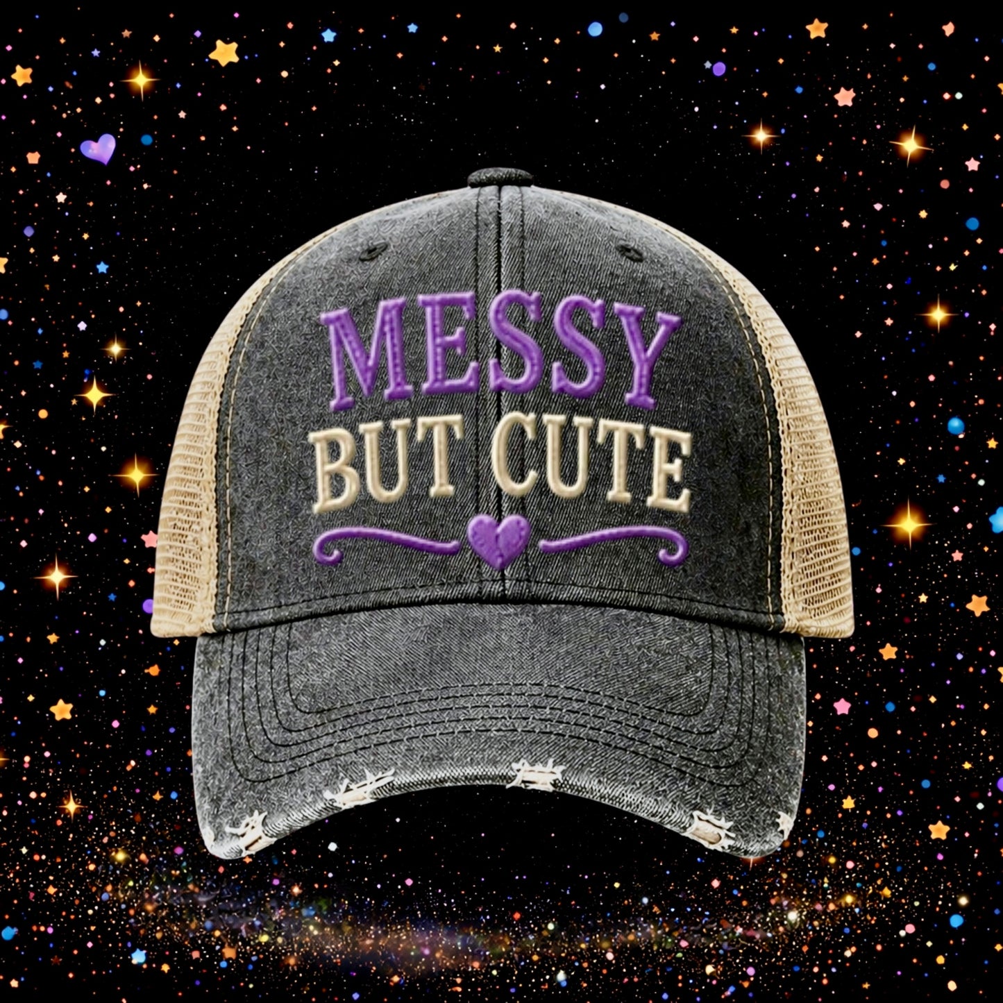 Messy But Cute | Embroidered Trucker Hat | Snapback Cap | Unisex | Funny