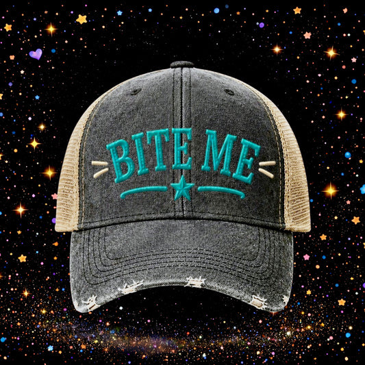 Bite Me | Embroidered Trucker Hat | Snapback Cap | Unisex | Funny