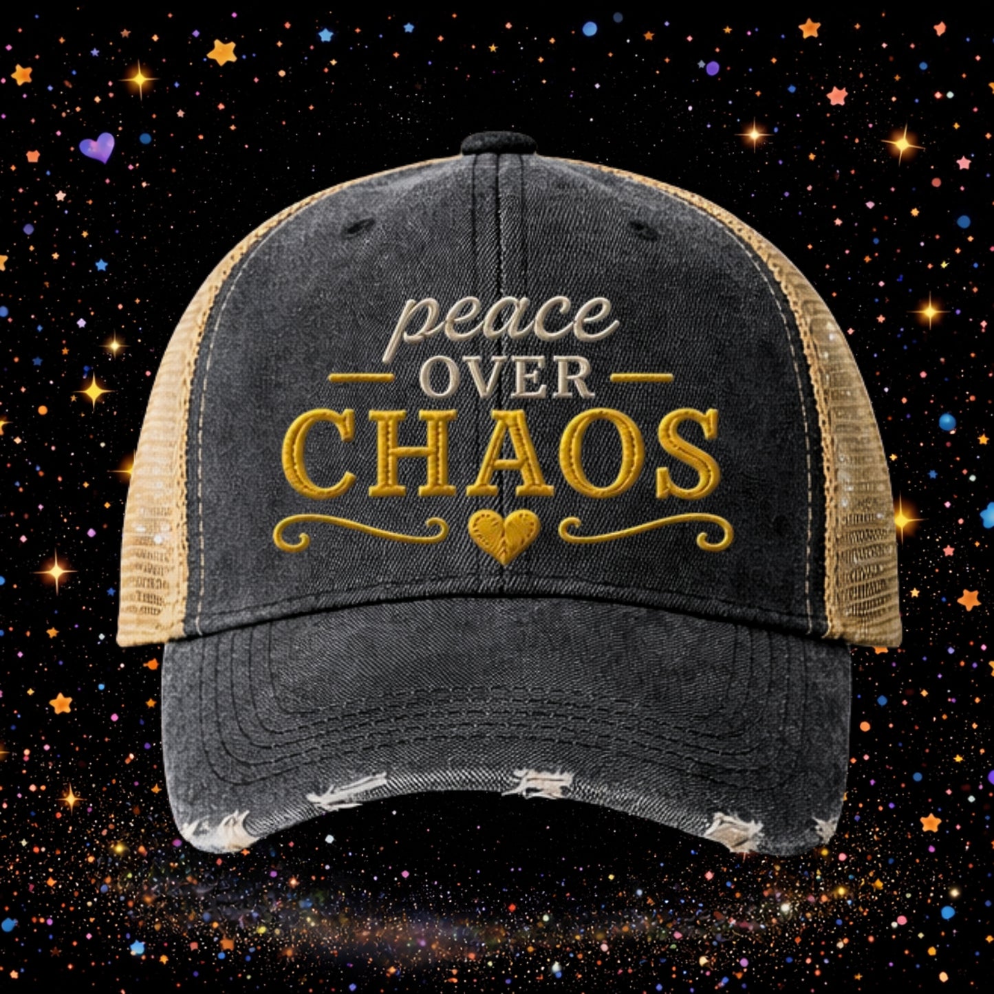 Peace Over Chaos | Embroidered Trucker Hat | Snapback Cap  | Distressed