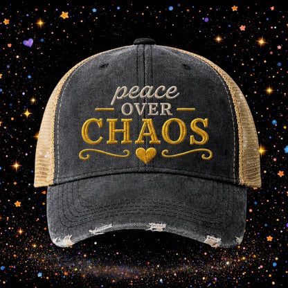 Peace Over Chaos | Embroidered Trucker Hat | Snapback Cap  | Distressed