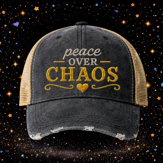 Peace Over Chaos | Embroidered Trucker Hat | Snapback Cap  | Distressed