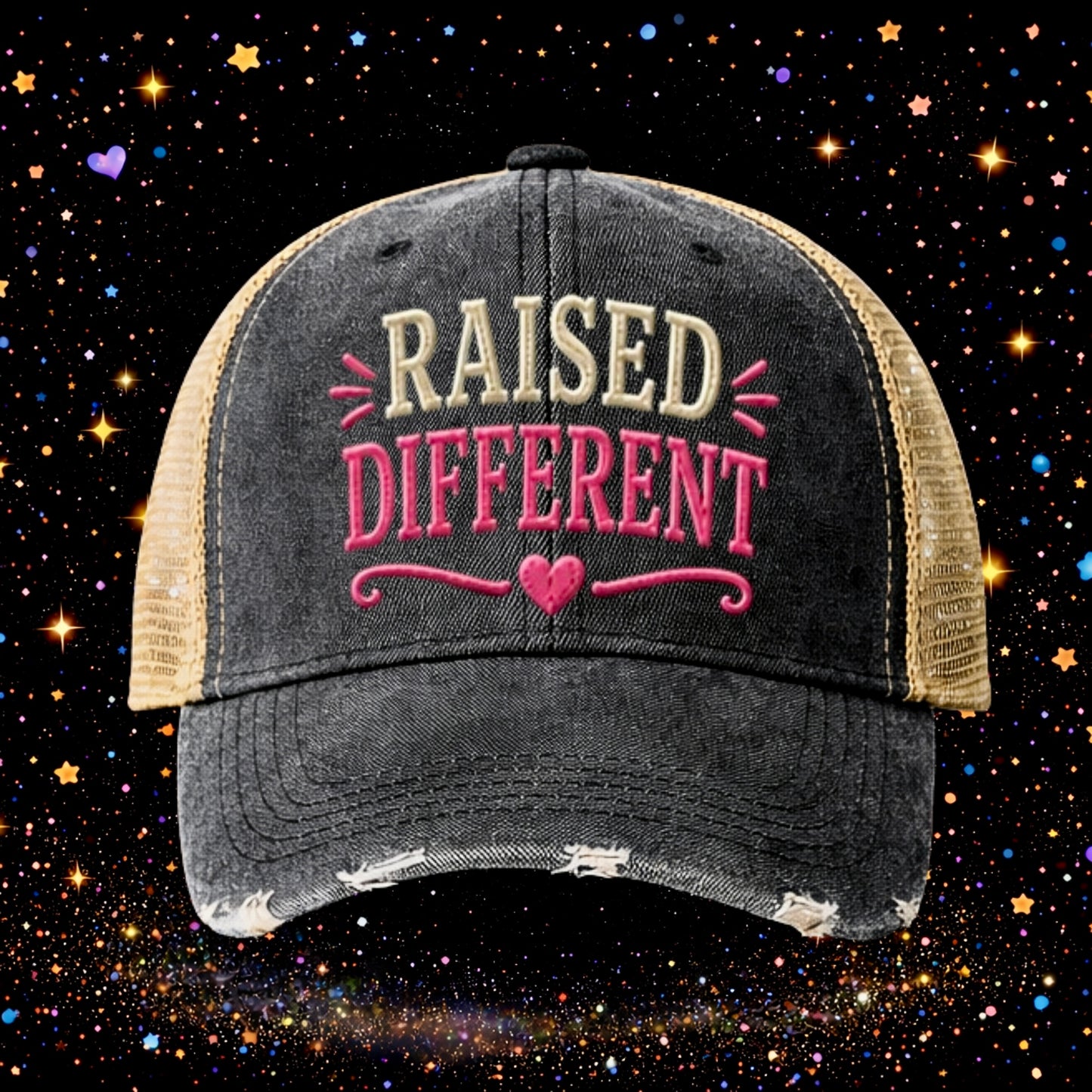 Raised Different | Embroidered Trucker Hat | Snapback Cap | Unisex Hat | Sarcastic Hat