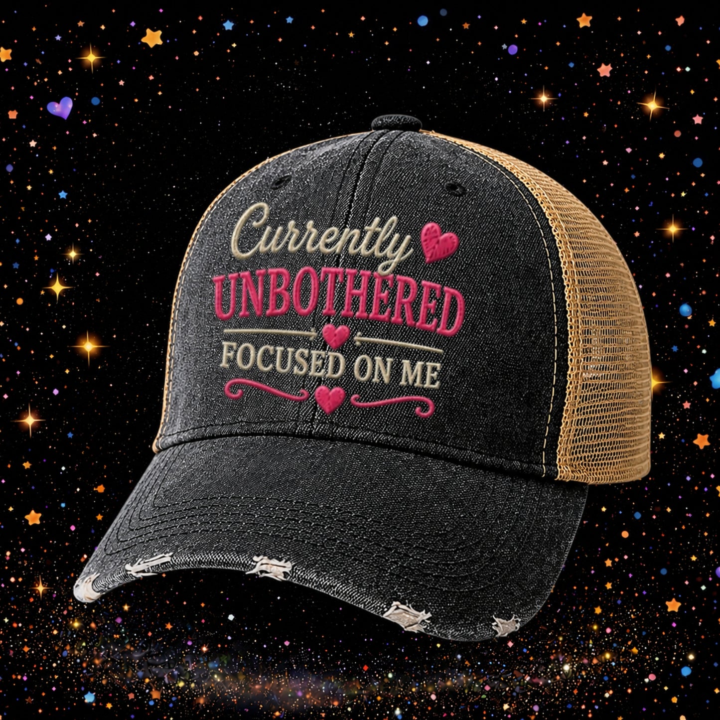 Currently Unbothered| Embroidered Trucker Hat | Snapback Cap | Distressed