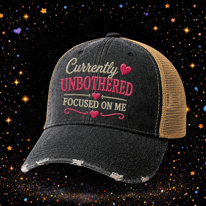 Currently Unbothered| Embroidered Trucker Hat | Snapback Cap | Distressed