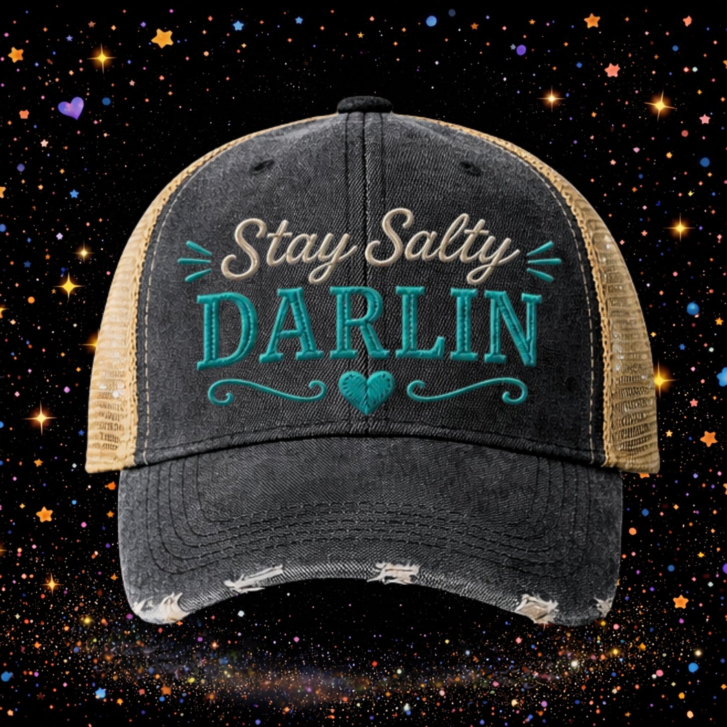 Stay Salty Darlin | Embroidered Trucker Hat | Snapback Cap  | Distressed